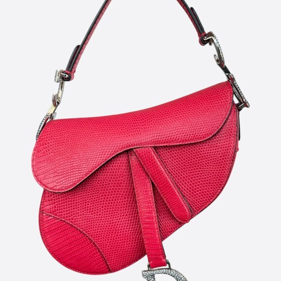 Dior Red Lizard 1/1 Crystal D Mini Saddle Bag - Picture 1 of 4